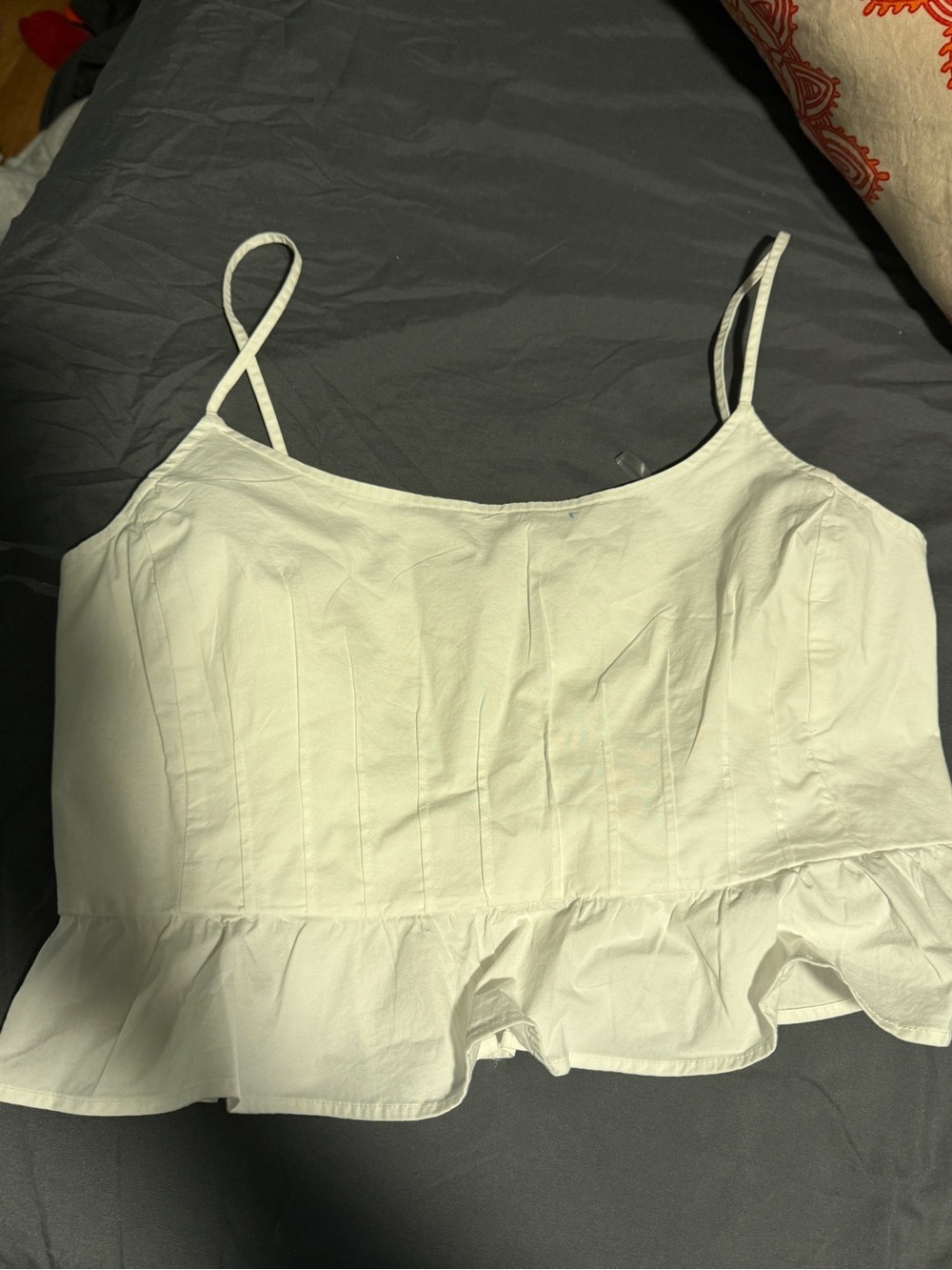 American Eagle Outfitters White Ruffle-Hem Spaghetti Strap Cami